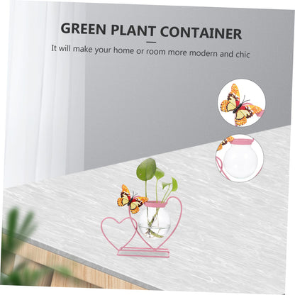 VINTORKY Hydroponic Vase Shape Plant Stand Iron Bonsai Pothos Glass Heart Shape Planter for Terrarium Plants Home Decor