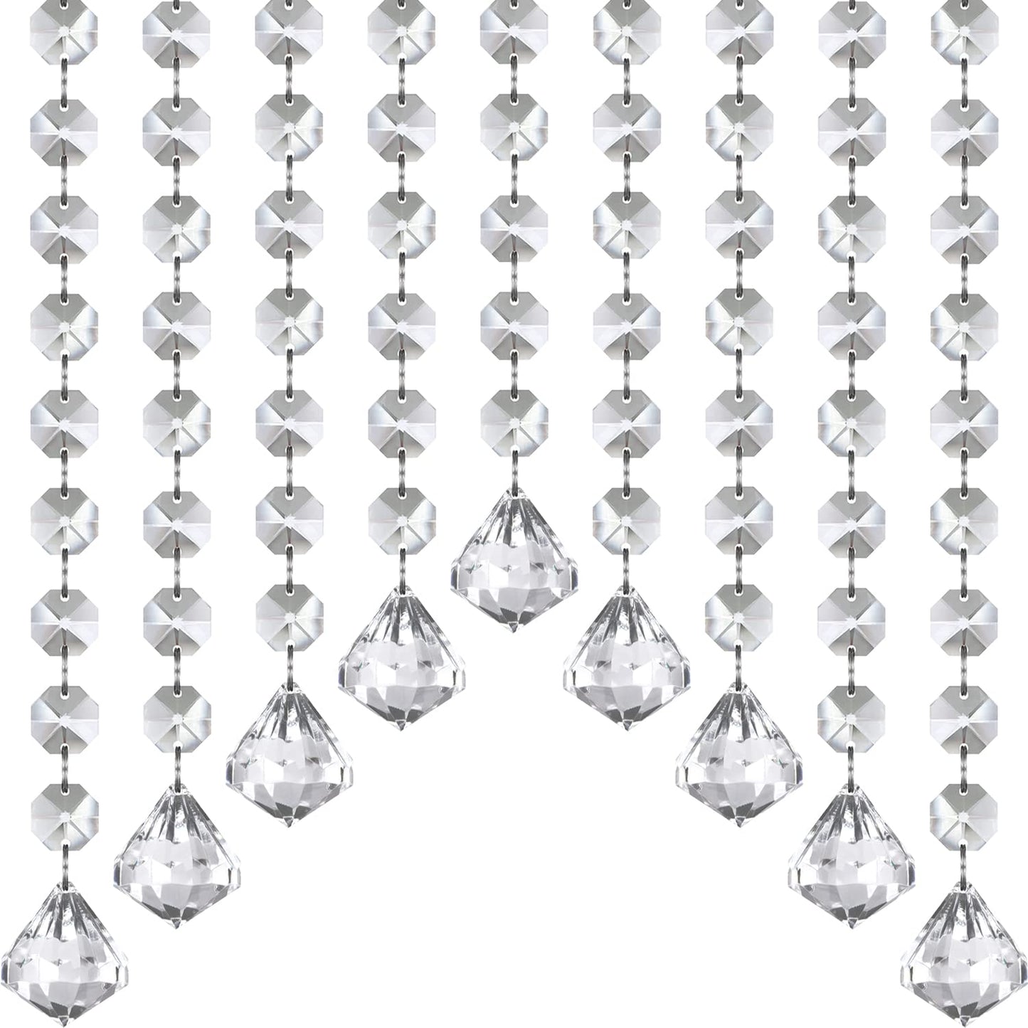 Jishi 33ft Crystal Garland Strands, Hanging Crystal Beads Strings Decorations for Centerpiece Doorway Clear Acrylic Diamond Chandelier Prisms, Gem Bead Chain Garland Curtain, Christmas Tree Ornaments