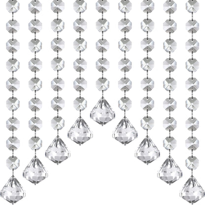 Jishi 33ft Crystal Garland Strands, Hanging Crystal Beads Strings Decorations for Centerpiece Doorway Clear Acrylic Diamond Chandelier Prisms, Gem Bead Chain Garland Curtain, Christmas Tree Ornaments