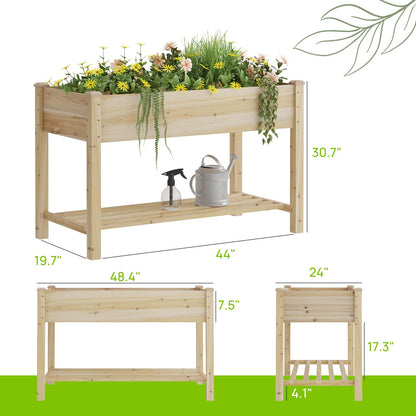48x24x30.7 Wood Raised Garden Bed with Legs Wooden Planter Box with Storage Shelf Elevated Wood Planter Box for Vegetables Flowers Herbs Garden Planter for Backyard Patio Balcony (Natural, Medium)