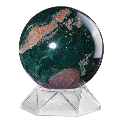 mookaitedecor Natural Ocean Jasper Crystal Ball with Acrylic Stand, 71-80 mm Feng Shui Divination Stone Sphere Sculpture for Home Office Table Display