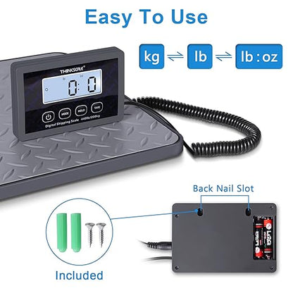 THINKSCALE Shipping Scale, 440 lbs/1 oz Highly Accurate Postal Scale with Hold/Tare/LCD Display, Lightweight Digital Postage Scale for Packages/Luggage/Post Office/Dog, Battery & AC Adapter Included