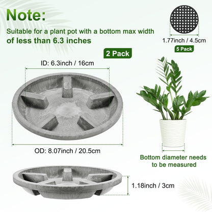 M METERXITY 2-Pack Plant Saucer, 6.3 Inch/16 cm Plastic Plant Trays Thicker for Pots/Indoor/Outdoor/Water Drainage and Protection, Flowerpot Drip Tray [Yellow Veins]