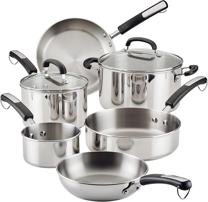 Farberware Brilliance Stainless Steel Cookware Set, 10 Piece Pots and Pans Set