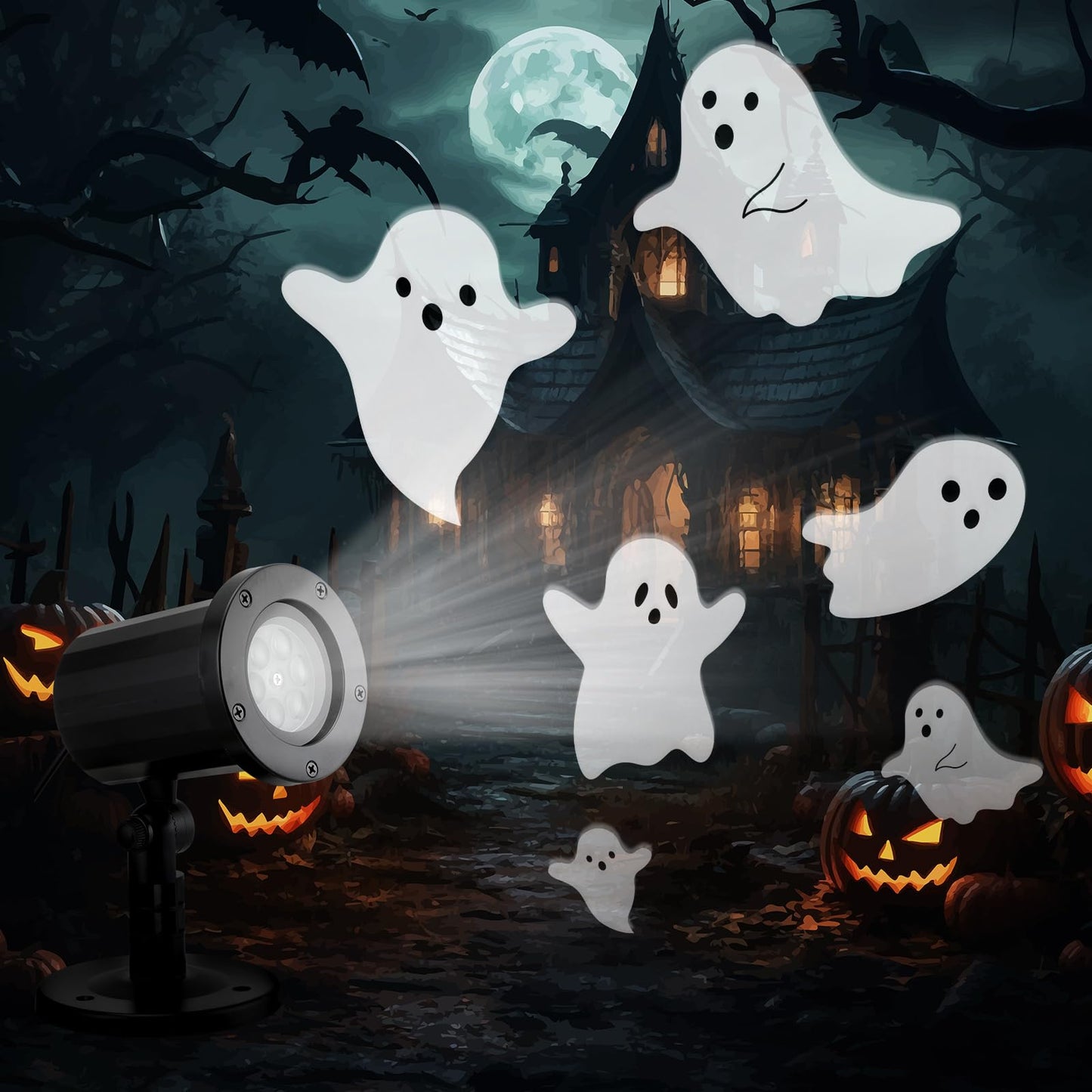 Glooglitter Halloween Projector Lights Outdoor Ghost Rotating Projector Yard Stake Lights Halloween Ghost Projector for Home Theater, Ceiling, Room, Patio, Garden, Halloween, Bedroom Decor