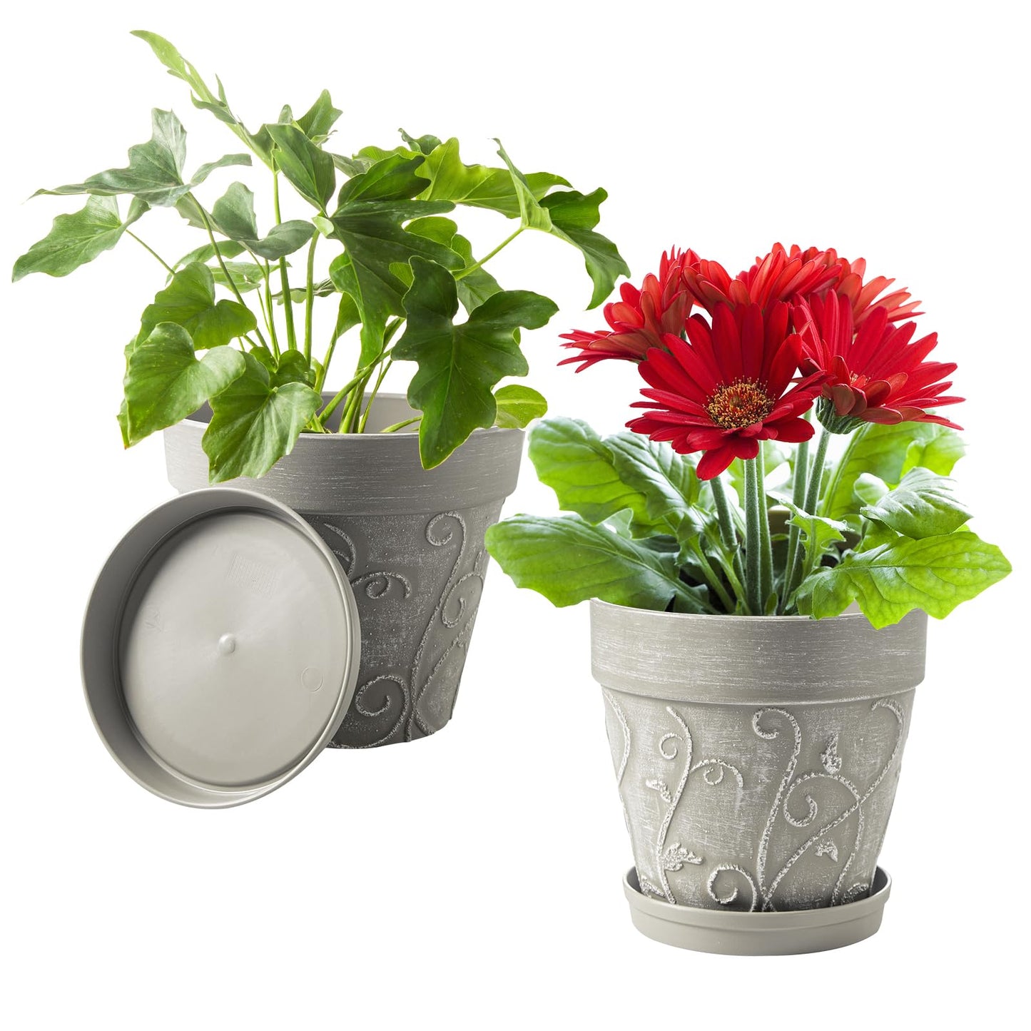 Melphoe Self Watering Pots for Indoor Plants, 8.3/5.3 Inch 2 Pack and 2Pack 8 inch Flower Pots