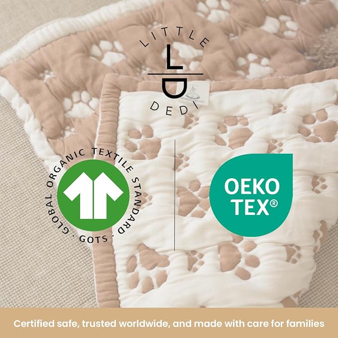 PetMat in Biscuit Beige | Organic Cotton Crate Pad for Small Dogs, Cats & Nursery | Seamless & Reversible | Washable | 3D Knit Comfort | 28x40 in Mat for Crates or Changing Tables