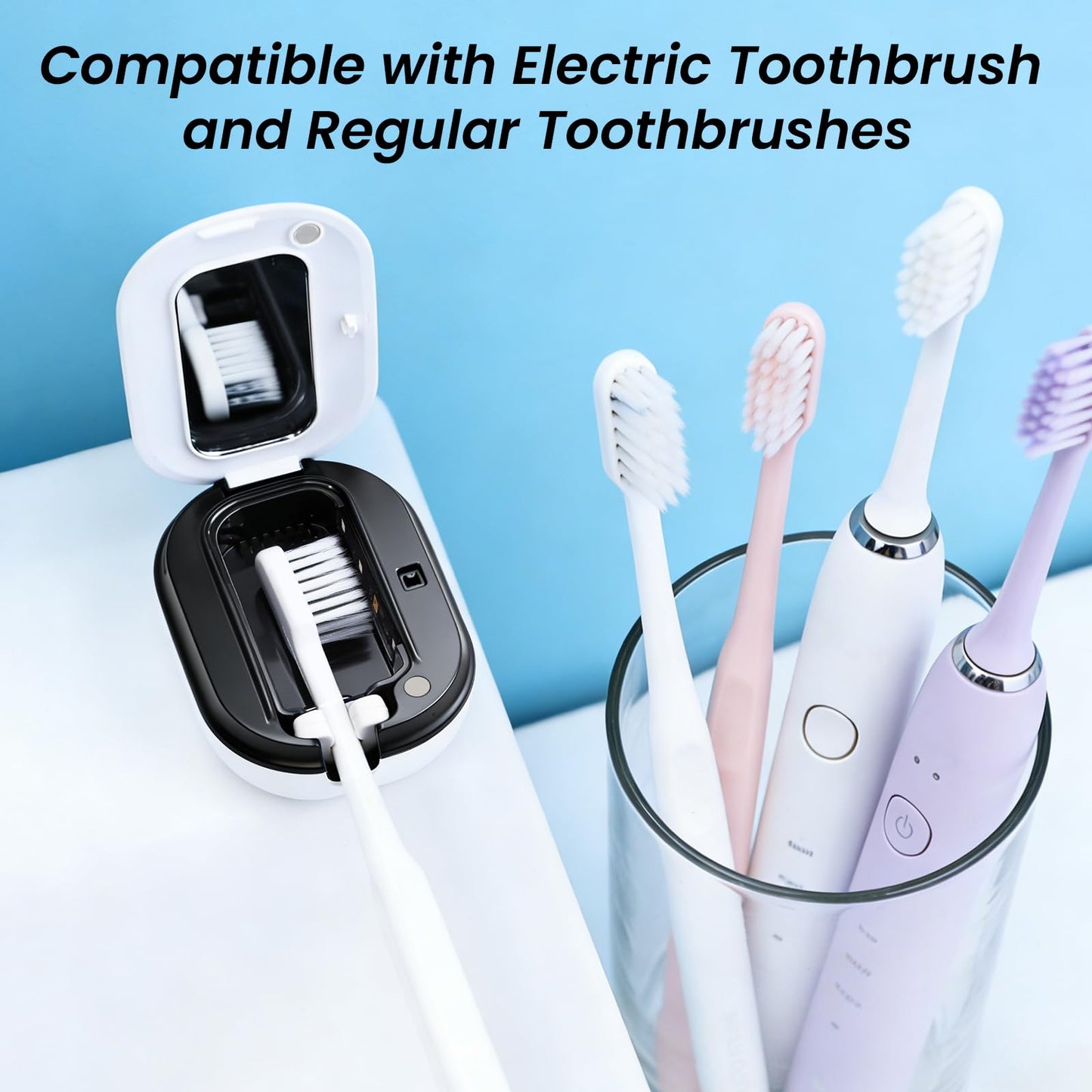 FamilyKit UV-C Toothbrush Sanitizer Holder, Rechargerable Magnetic Tooth Brush Cleaner Cover Manual/Electric Toothbrush Sanitizer Case for Travel Home ﻿