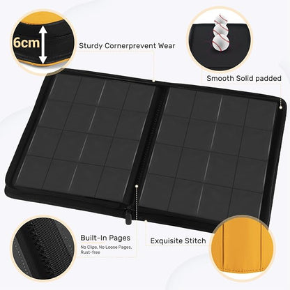 1000+ Pockets Trading Card Binder, 16 Pocket Zipper Binder Card Album, 32 Pack Double-sided Side Loading Non-Ring Card Binder, Card Holder Folders for MTG, TCG, Game Cards & Sports Cards, Yellow
