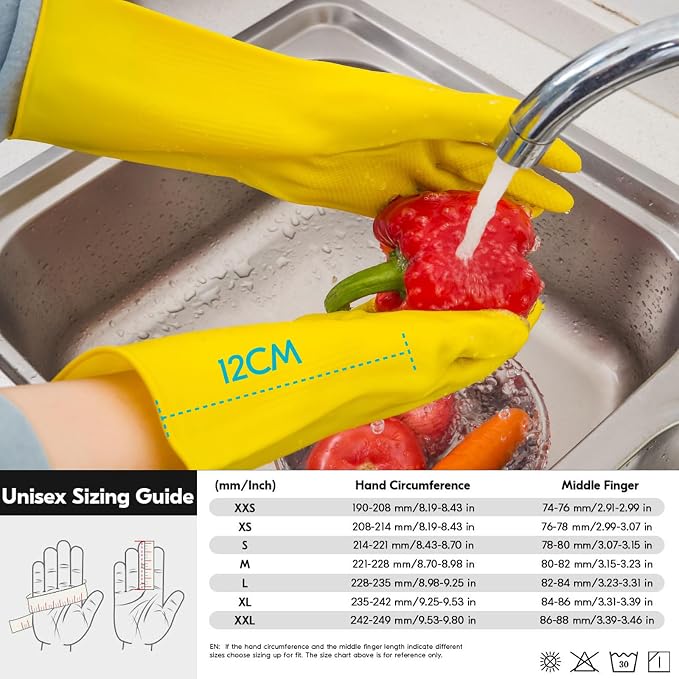 Vgo... 2-Pairs Reusable Household Gloves, Rubber Dishwashing gloves, Extra Thickness, Long Sleeves, Kitchen Cleaning, Working, Painting, Gardening, Pet Care (Size XL, Yellow, HH4601)