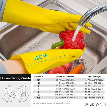 Vgo... 3-Pairs Reusable Household Gloves, Rubber Dishwashing gloves, Extra Thickness, Long Sleeves, Kitchen Cleaning, Working, Painting, Gardening, Pet Care (Size M, Yellow, HH4601)