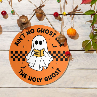 Fall Halloween Decor Sign, Ghost Door Sign, Rustic Welcome Plaque, Halloween Religious Ghost Home Decor, Bible Verse Front Porch Sign, Christian Gifts for Women Men