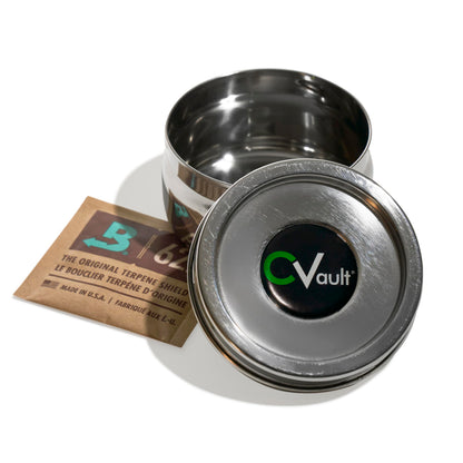 CVAULT | 1/2 oz Twist Top Storage Container | Shatterproof, Air Tight & Light Resistant | Food Grade Stainless Steel | Includes 62% RH 8-gram humidity pack