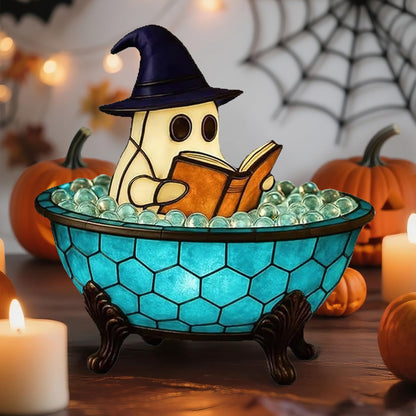 oyeftp Halloween Ghost Bubble Bath Lamp, Cute Bathtub Ghost Night Lights for Halloween Decor, Reading Books Nightlight, Halloween Decorations for Indoor Readers & Book Lover Desk Home Party