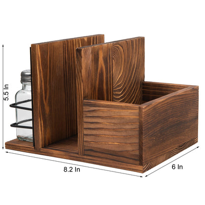 ExoLiry Rustic Burnt Wooden Kitchenware Organizer Napkin Utensil Spice Holders Table Seasoning Shakers Chalkboard Label Countertop Salt Pepper Caddy Wood Kitchen Dining Room Restaurant Café Home