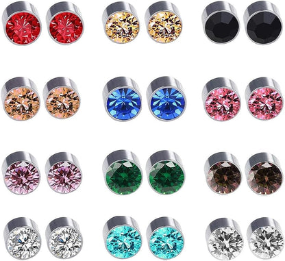 LIUJZZJ 12 Pairs Crystal Rhinestone Magnetic Clip Non Piercing Fake Earrings Fashion Jewelry（Multi-Color）