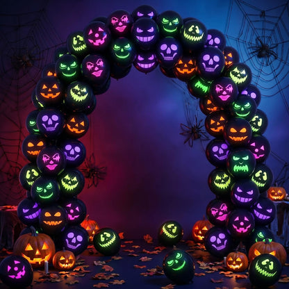Kasyat 50 Pcs Halloween Neon Glow Ghost Balloons 12 Inches Black Light Reactive Fluorescent Latex Balloons Fluorescent for Halloween Funny Party Decoration