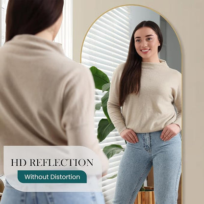 NEWBULIG Arched Mirror Full Length, 71"x26" Body Wall Mirrors with Shatter-Proof Glass, Upgraded Floor Standing Mirror, Hanging or Leaning, with Stand Aluminum Alloy Frame for Home Decor, Gold