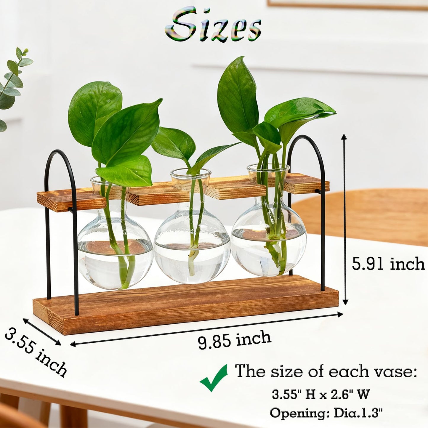 Plant Terrarium with Wooden Stand, The Ultimate Gift for Plant Lovers, Propagation Station with Retro Glass Bulbs, Creating a Stunning Tabletop Display of Hydroponic Greenery in Any Home or Office