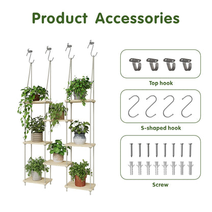 Vihawke Window Plant Shelves, 8 Tier Window Sill Shelf for Plants, Macrame Hanging Plant Stand Indoor, Plant Hanger Floating Shelves, Window Plants Holder Boho Decor Living Room Bedroom Wall Decor