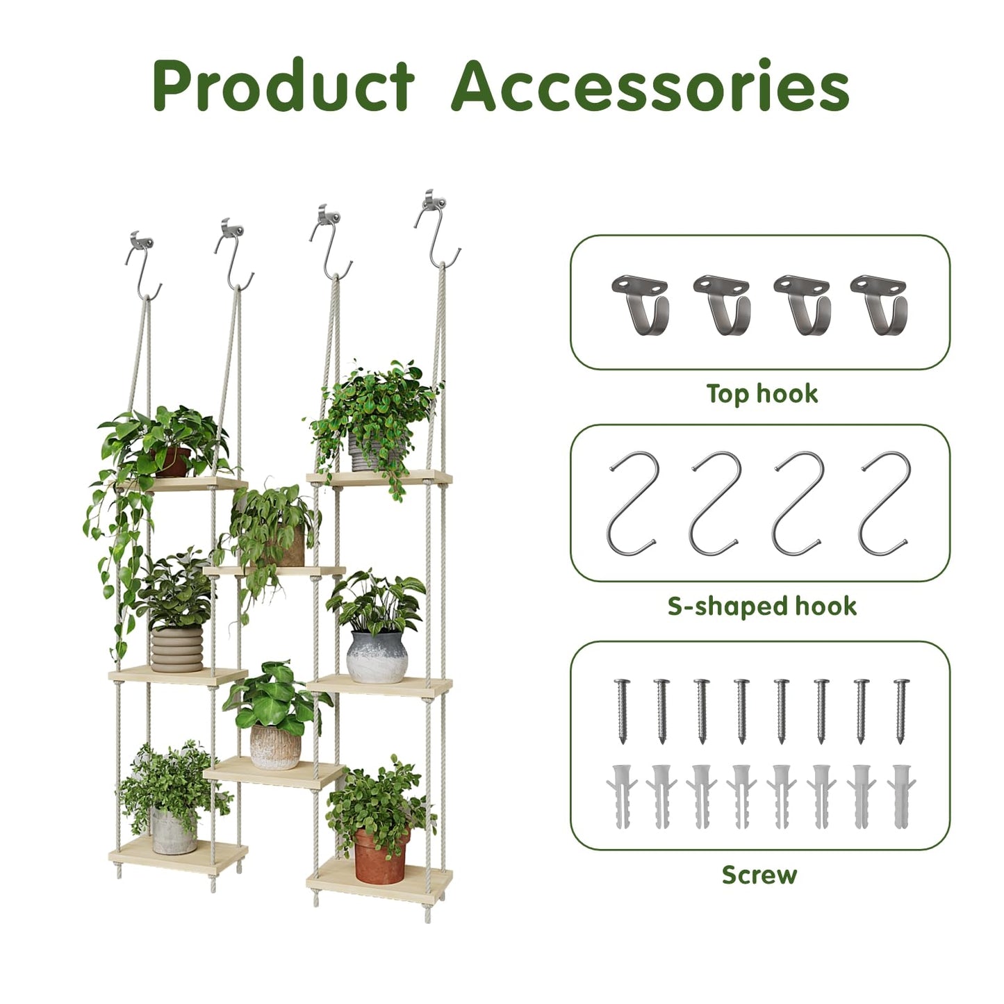 Window Plant Shelves, 8 Tier Window Sill Shelf for Plants, Macrame Hanging Plant Stand Indoor, Plant Hanger Floating Shelves, Window Plants Holder Boho Decor Living Room Bedroom Wall Decor (2 Pack)