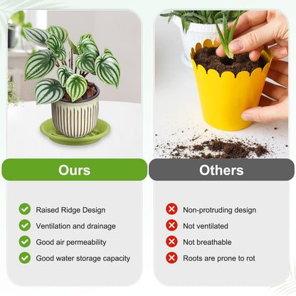 M METERXITY 2-Pack Plant Saucer, 7.4 Inch/ 18.8cm Plastic Plant Trays Thicker for Pots/Indoor/Outdoor/Water Drainage and Protection, Flowerpot Drip Tray [Apple Green]