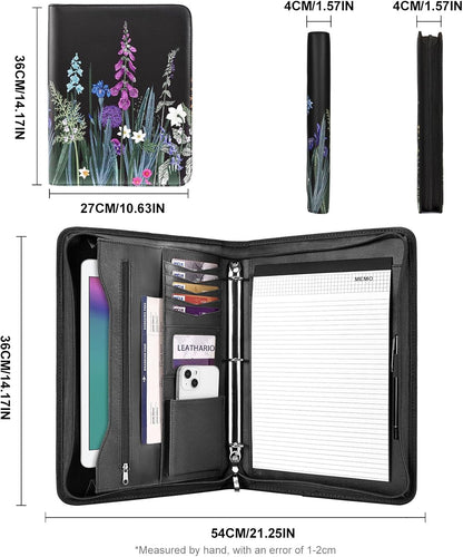 Leathario Portfolio Binder, Includes 5 Folder Index Dividers and 3 Notepads, 3-Ring Folder Organizer, Padfolio with Zipper, Vegan Leather Tablet Sleeve, Business Office Conference Clipboards