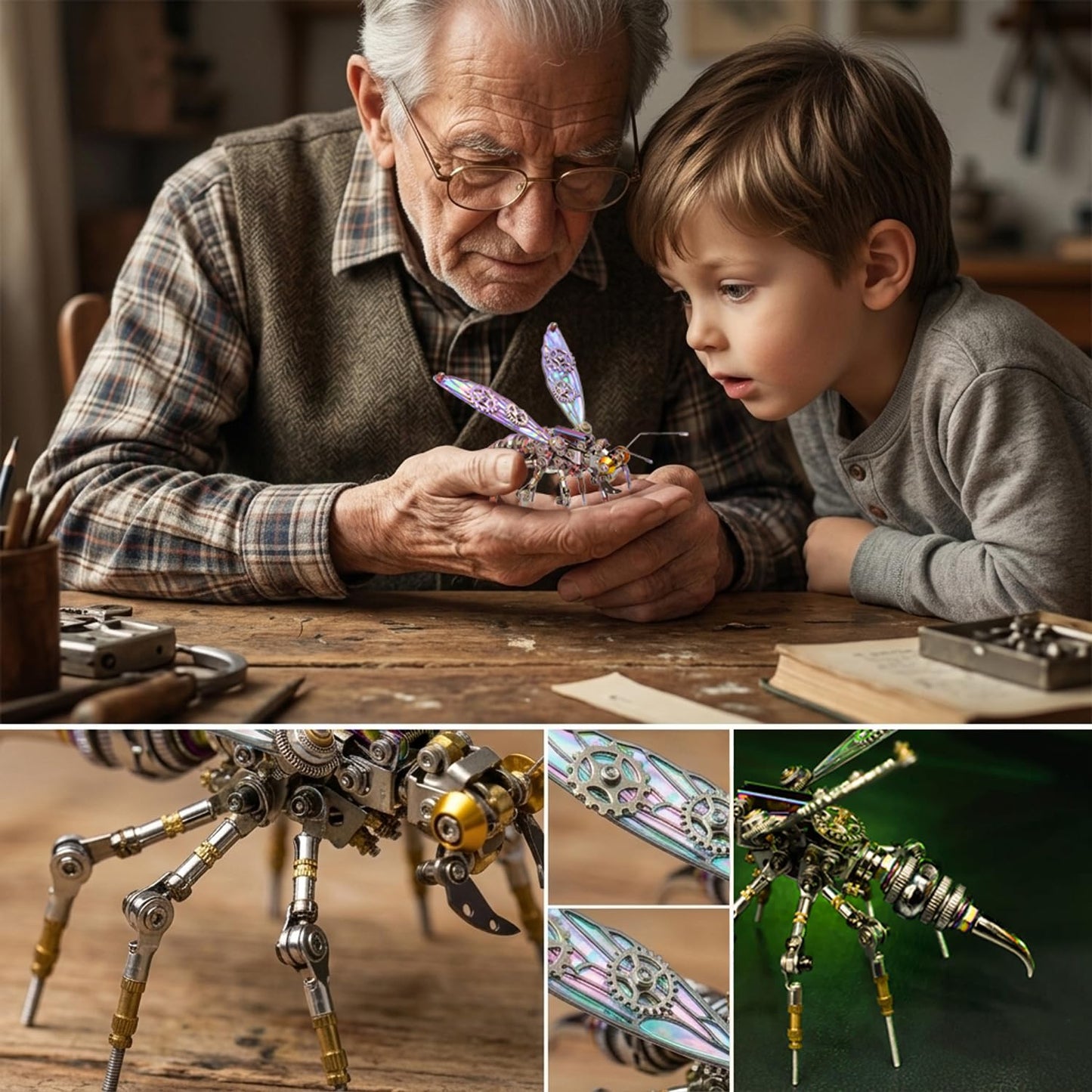 MOSTARLE 3D Metal Puzzle Kit, StingSpark Mechanical Wasp Model, 275 Pieces Cyberpunk Insect Building Set with Iridescent Wings, DIY Science Project for Adults and Teens