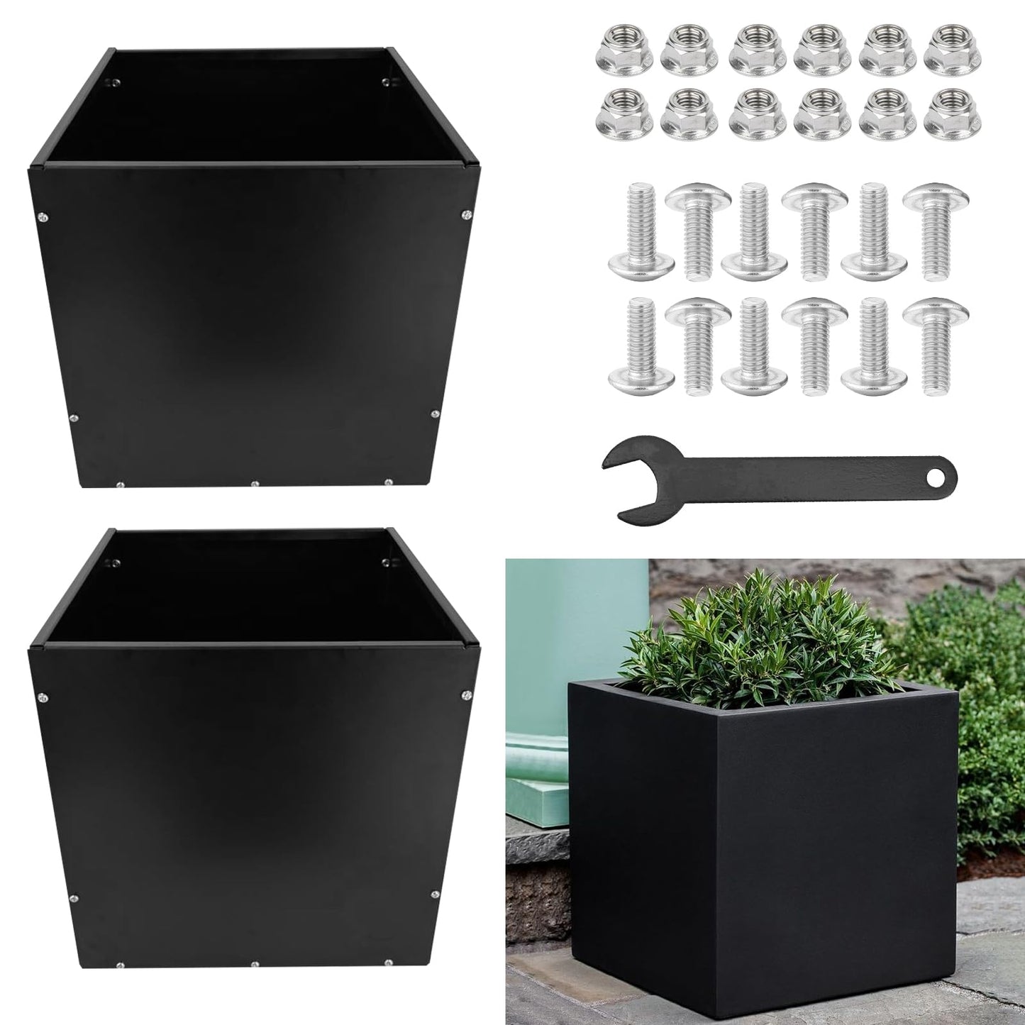 DEVALLEY Metal Planter Box 16"x16"x16",Heavy DutyTall Planter Modern Detached for Indoor & Outdoor Planters Cube,Square Flower Plant Pot for Commercial Residential for Patio Deck & Backyard