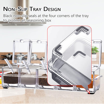 V·RESOURCING Clear Seasoning Box, 5 Pieces Clear Seasoning Storage Container for Spice Salt Sugar Cruet,Condiment Jars with Spoons