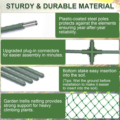 Cucumber Trellis for Raised Bed,U-Shape Garden Trellis for Climbing Plants Outdoor, Metal Arch Trellis for Vegetables, Plant Support for Vine,Tomato, Pea (Green, 49.6" L×30" W×47.2" H)