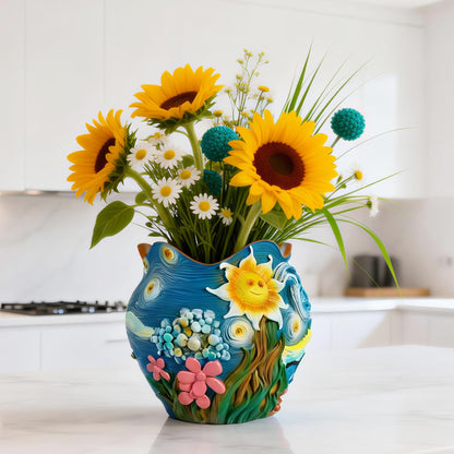 ArtCachet Sunflower Starry Sky Plant Pots-Cute Unique Flower Pots with Drainage Hole, Resin Planters for Indoor Outdoor Succulent Planter, Plant Gifts for Mother's Day, Birthday, Christmas(Colours)
