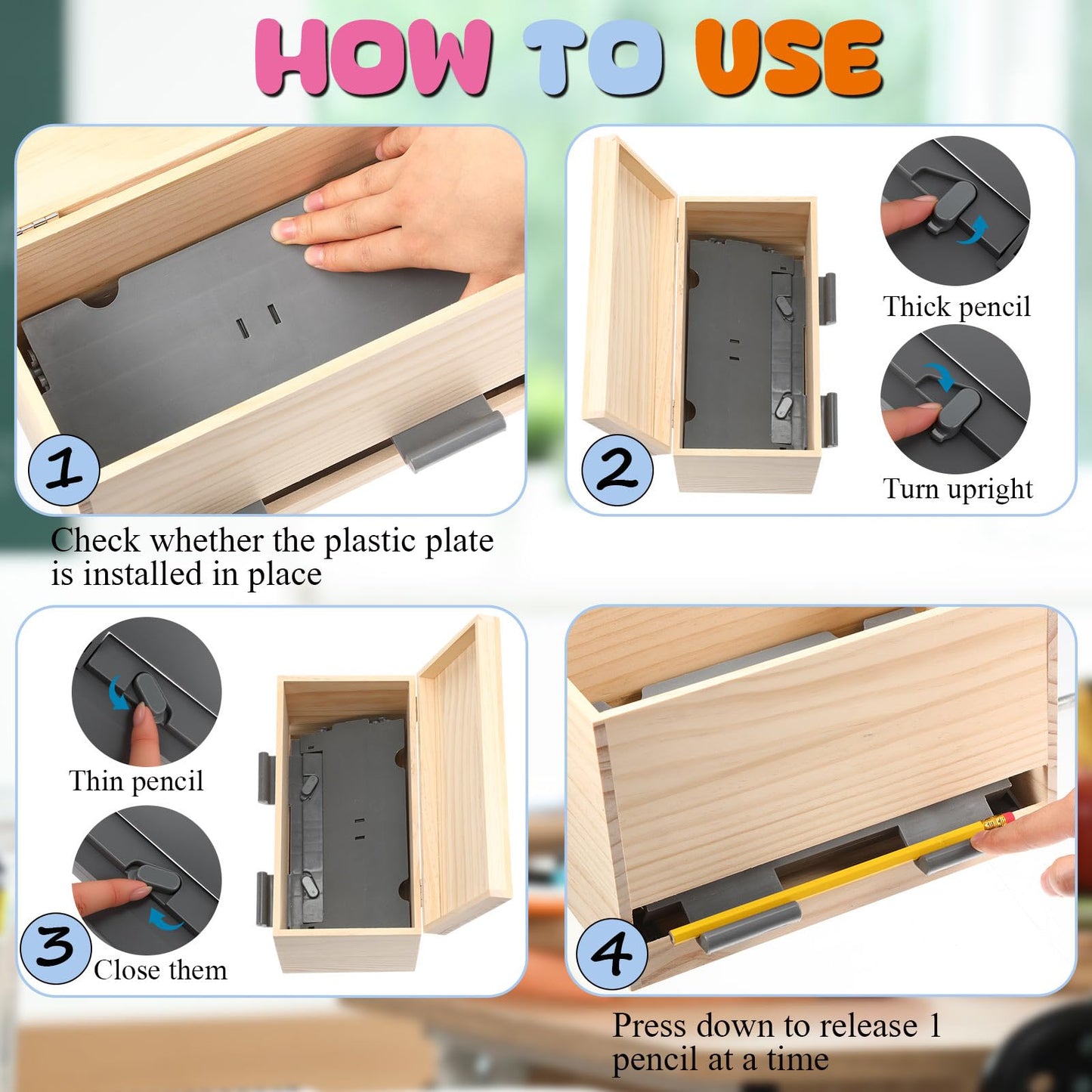 Watersay 108 Pcs Pencil Dispenser Kit for Classroom Wooden Sharp and Dull Pencil Holder 50 Pencils 50 Sharpener 6 Sticker Classroom Teacher Must Have Straw Dispenser for Back to School(Wood Color)