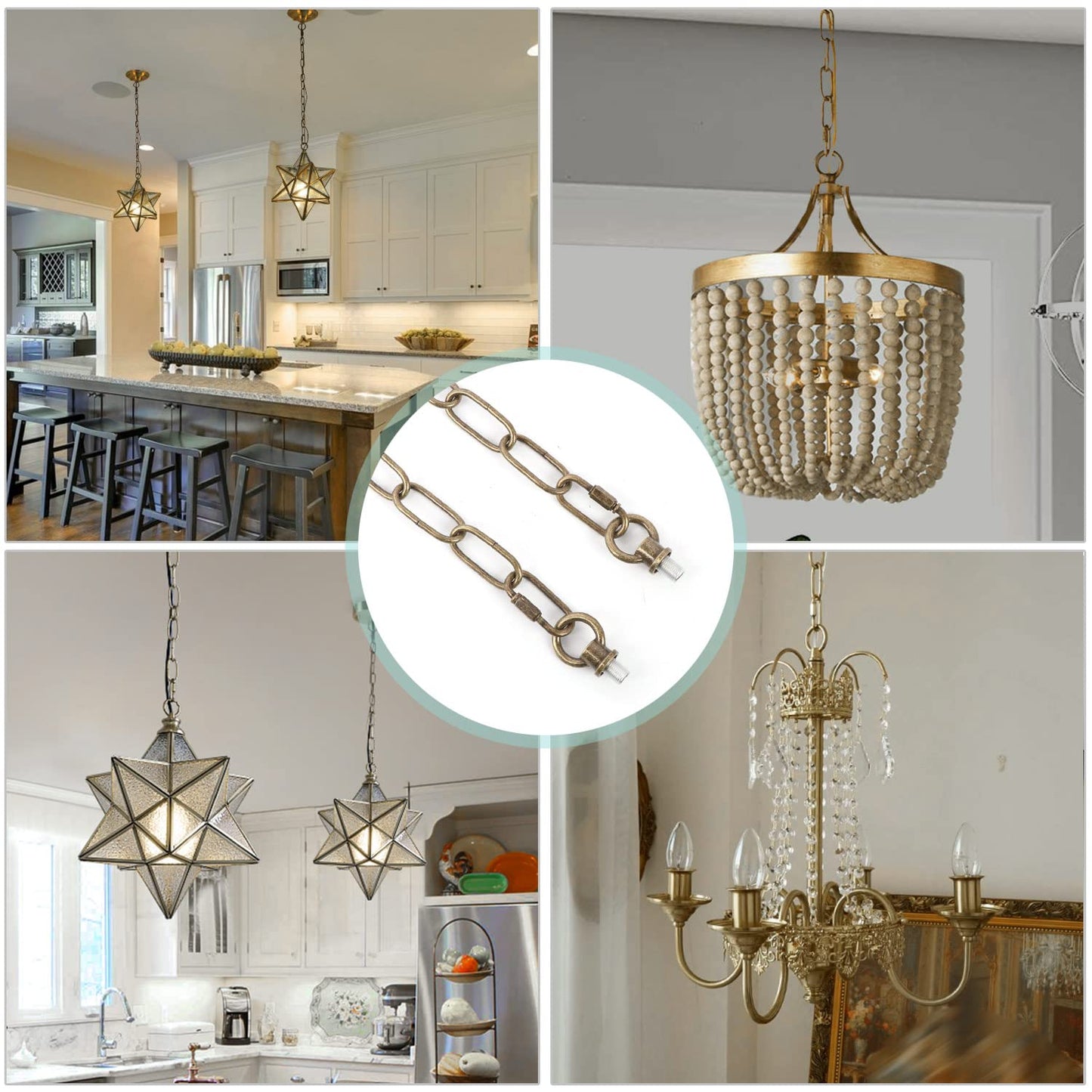 Giluta Antique Bronze Pendant Light Fixture Chain Heavy Duty 15 Feet Chandelier Chain Hanging Extension for Fruit Basket Lantern Plant Supports to 65 lbs Maximum Weight