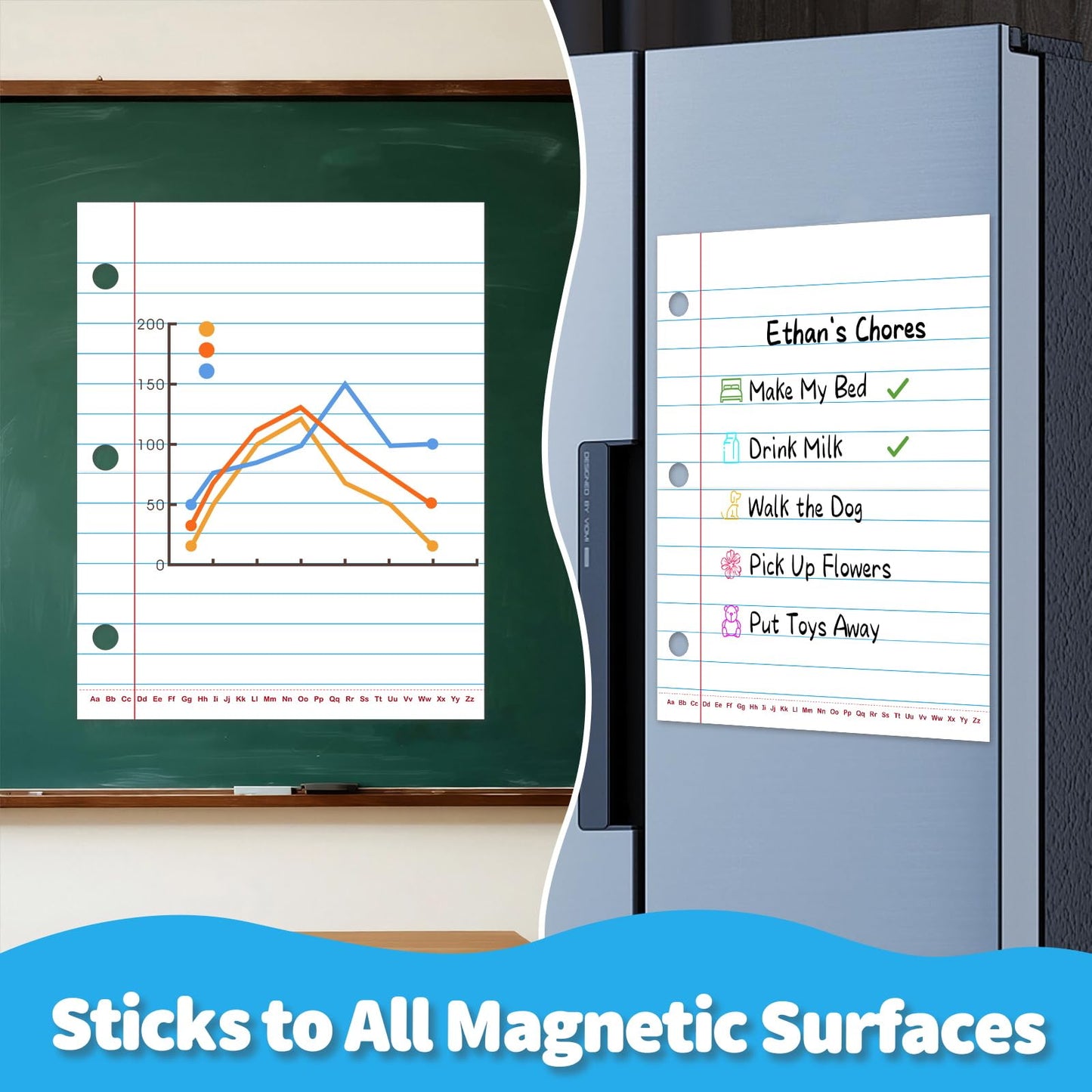 PraxiKidy Giant Magnetic Notebook Paper,Dry Erase Handwriting Lined White Board Paper Teaching Supplies Chart Paper for Teacher Essentials Homeschool Elementary Classroom Must Haves, 21.7”x 17"
