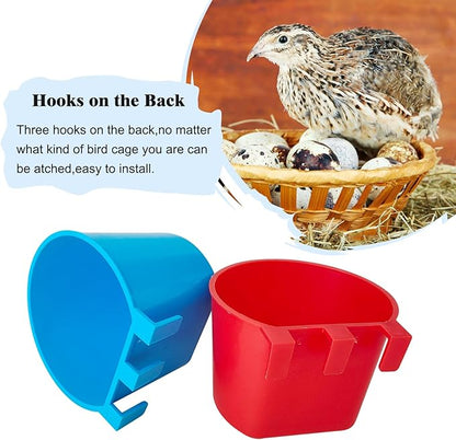 30 Pcs Cage Cups Birds Feeders Bowl Chicken Feeding Watering Dish Hanging Wire Cages Box Coop Cups for Pet Parrot Parakeet Gamefowl Poultry Pigeon and Quail（Blue and Red）