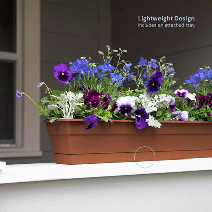Bloem Dura Cotta Window Box Planter: 24" - Terra Cotta - with Tray, Weatherproof Resin Box, Removable Tray for Indoor & Outdoor Use, Gardening, 3 Gallon Capacity