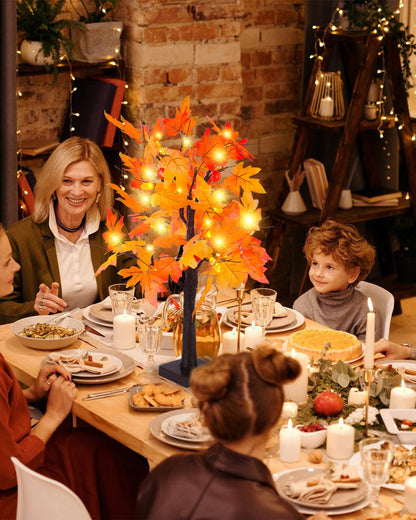 Fall Maple Tree Light 2 Pack, Fall Decorations USB & Battery Operated Light Up Artificial Pumpkins Maple Acorn Tree for Fall Halloween Thanksgiving Table Harvest Home Indoor Decoration