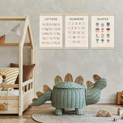 Set of 3 Alphabet Numbers Poster Hanger Frame, Preschool Learning Posters, Educational Canvas Wall Art, Montessori Nursery Wall, Toddler Room Decor for Boys Girls 16x12 Inch, Boho Classroom Decor