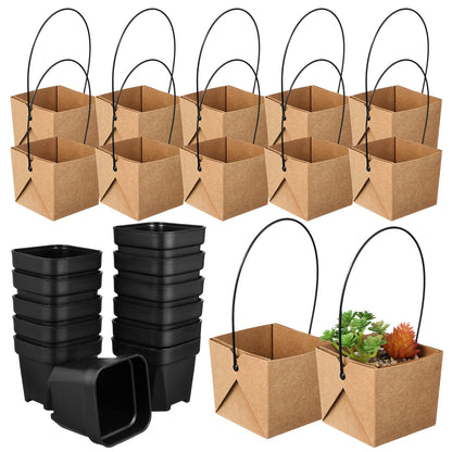 Kisangel Waterproof Buffalo Kraft Paper Mini Succulent Pots Set of 12 with Drainage Holes Small Indoor Outdoor Plant Planters for Home Garden Decoration 3.15X3.35X3.15 Inches