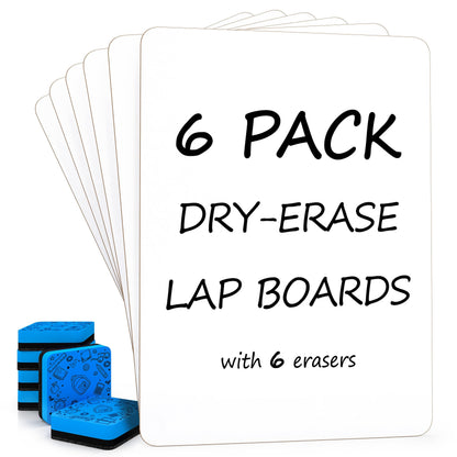Scribbledo Small Dry Erase Boards for Students, 6 Pack 9 x 12 Double Sided White Boards with 6 Erasers, Student White Boards for Classroom, Personal Whiteboards for Kids, Mini Lap Boards