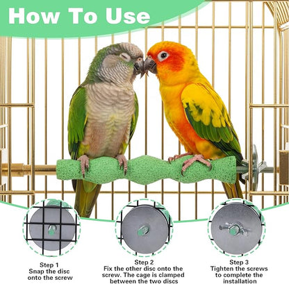 2pcs Bird Beak Grinding Stone, Parrot Stand Nail Trimming Stick Anti-Slip Parakeet Cage Accessories Platform Foot Claws Trimmer Chewing Parrot Toys for Parakeets Cockatiels Hamsters (Pink, Green)