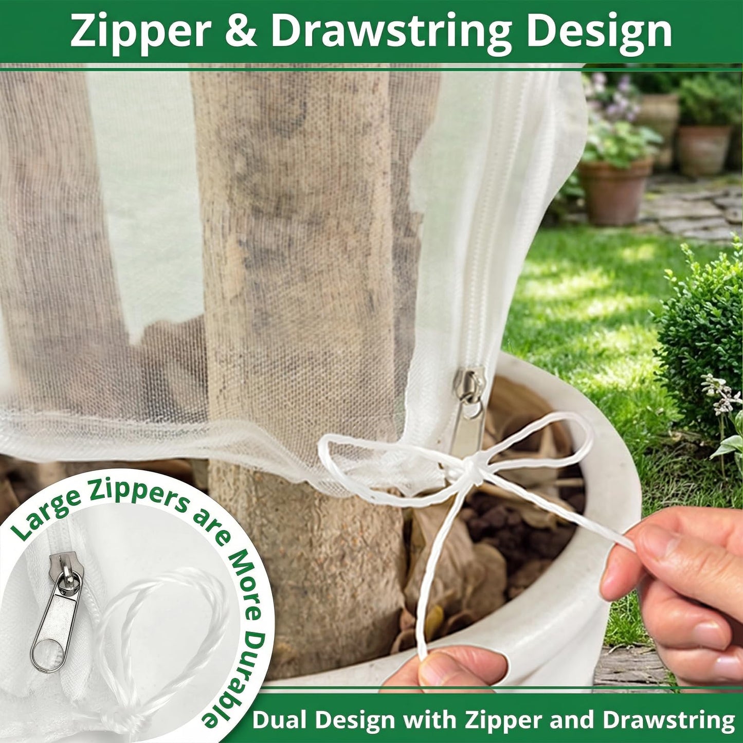 OZMI 2 Pack Bird Netting for Garden, 8 x 8 FT Blueberry Bush Netting Cover with Zipper, Drawstring Reusable Mesh Plant Protector for Shrubs Bush Fruit Tree Potted
