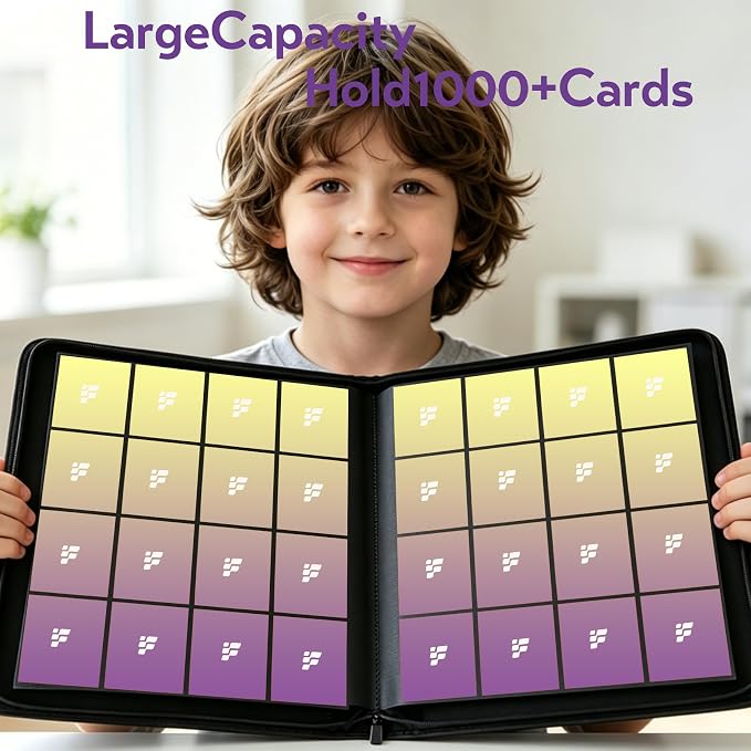 1000+ Pockets Trading Card Binder, 16 Pockets Trading Card Binder Ringless Side Loading Trading Card Album Folder for TCG,MTG,Sports Cards(Purple-1)