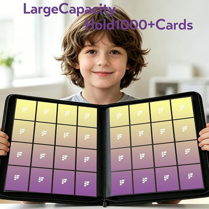 1000+ Pockets Trading Card Binder, 16 Pockets Trading Card Binder Ringless Side Loading Trading Card Album Folder for TCG,MTG,Sports Cards(Purple-1)