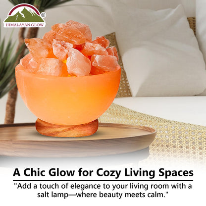 Himalayan Glow Pink Salt Bowl Night Lamp with Crystal Himalayan Salt Chunks | Hand-Carved Himalayan Salt Lamp for Air Purification and Relaxing Ambiance
