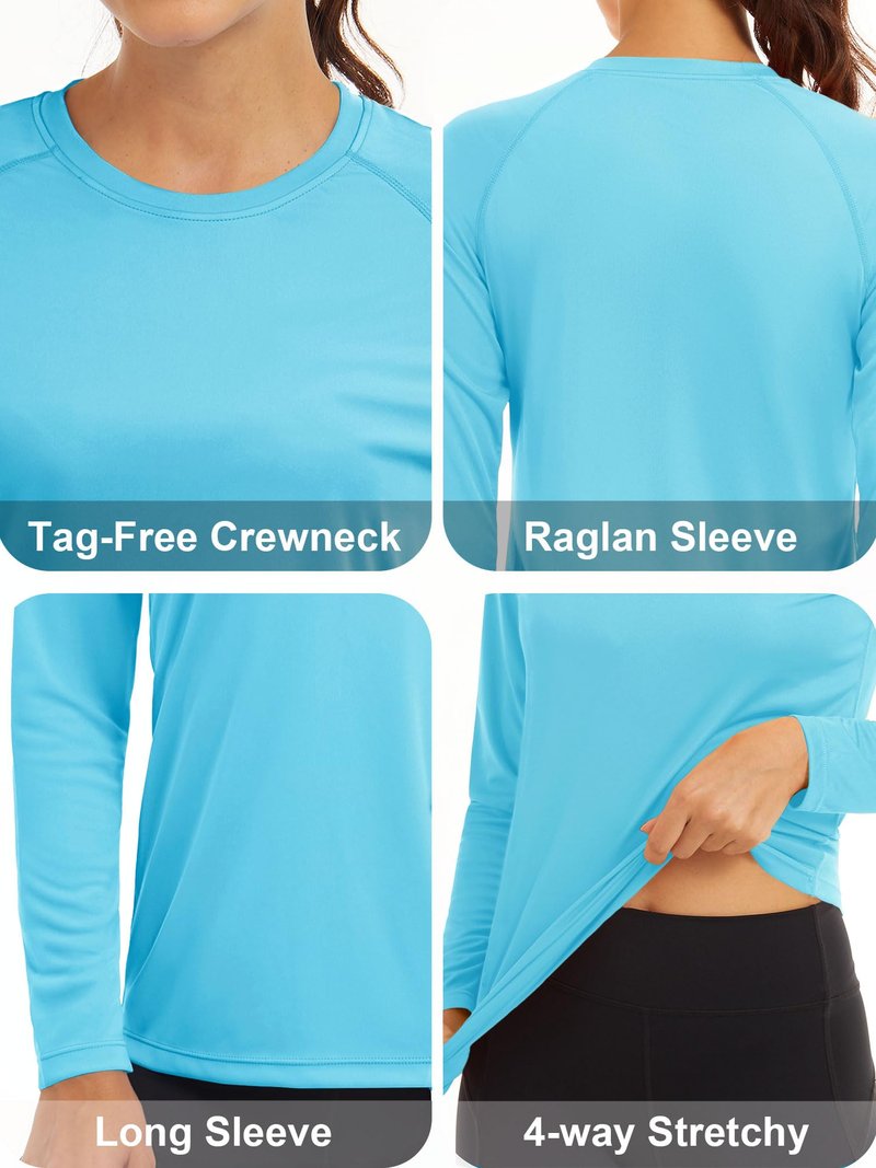 MAGCOMSEN Women Long Sleeve Shirt Running UPF 50+ Sun Protection Summer Shirts for Women Quick Dry Tee Shirt Ice Blue