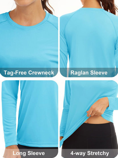 MAGCOMSEN Women Long Sleeve Shirt Running UPF 50+ Sun Protection Summer Shirts for Women Quick Dry Tee Shirt Ice Blue