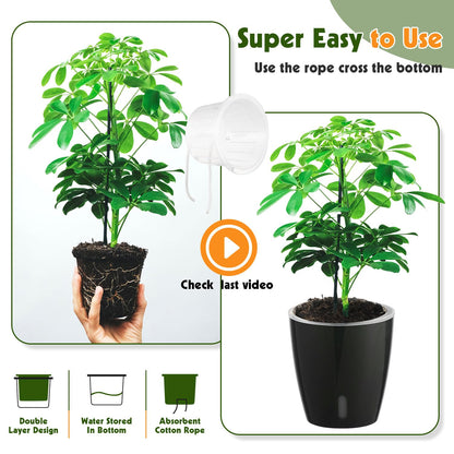 KvyusFlourish Self Watering Pots for Indoor Plants, 6-Pack 5'' Self Watering Planter with Drainage Holes, Small African Violet Pots with Water Indicator, Clear Wick Orchid Pot, Black