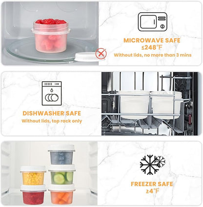 TUZAZO 12 Pack - 4 Oz Food Storage Containers with Screw Lids, Airtight Plastic Small Freezer Storage Container for Ice Cream, Overnight Oats, Snack, Soup, Portion and Meal Prep Container